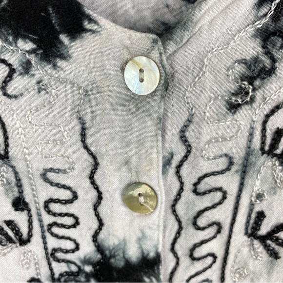 Parsley & Sage Black White Tie Dye Multi Colour Hem Embroidered Button Down XL - Picture 7 of 12